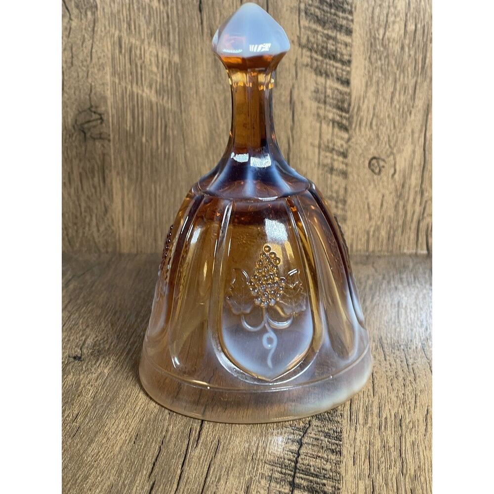 Vintage Fenton Amber Opalescent Glass Bell 6" Grapes On Vine - Picture 5 of 6